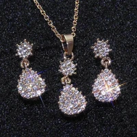 new fashion water drop shape zircon necklace earring for women elegant shiny crystal jewelry set for bridal wedding banquet gift