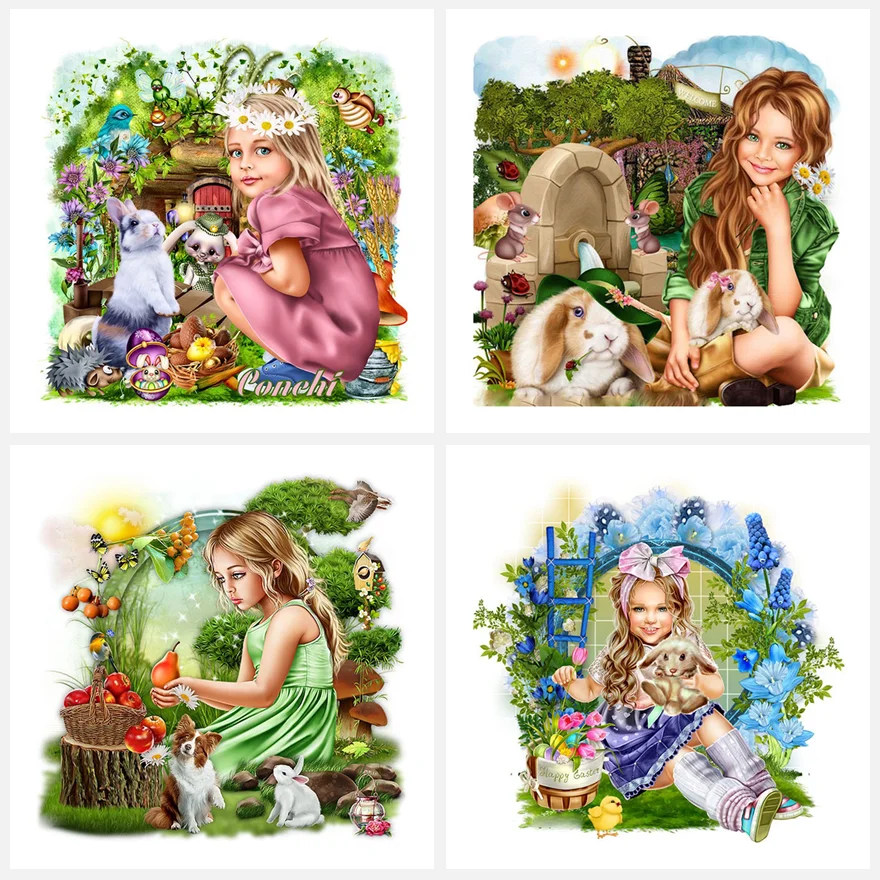 

5D DIY Diamond Painting Little Girl Flowers Rabbit Diamond Embroidery Mosaic Art Picture of Rhinestones Cross Stitch Home Decor