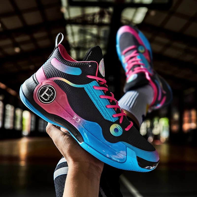 Hot selling boys basketball shoes kids sneakers Breathable men's basketball sneakers High top men's basketball training shoes