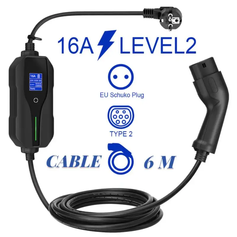 

Type 2 Electric Car Charging Cable IEC62196 3.6KW 16A 1 Phase Protable EV Charger
