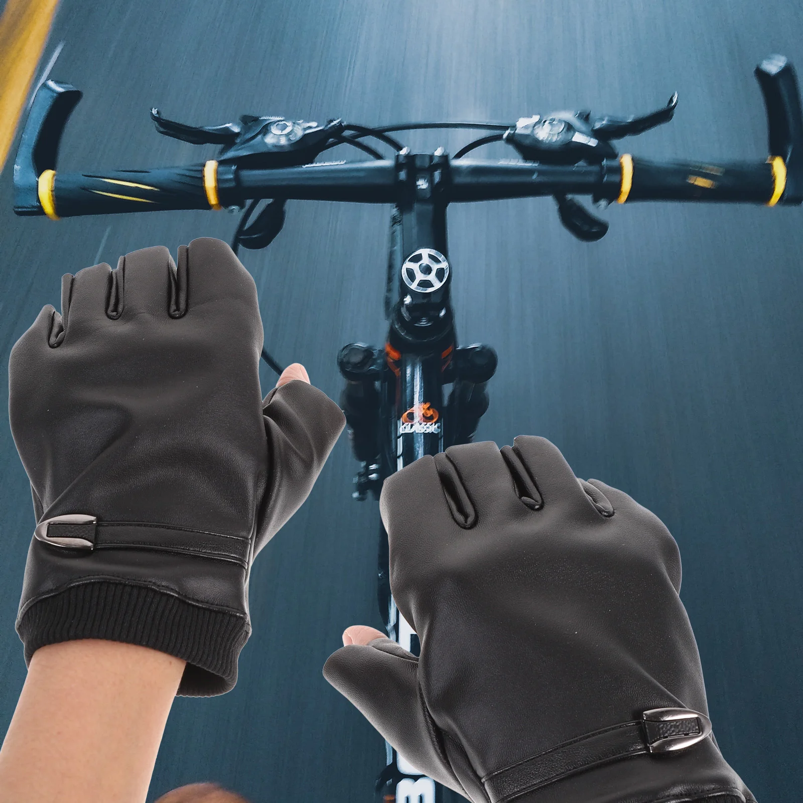 

PU Gloves Cycling Half-finger Round Gloves Driving Gloves for Men Women(Black,Free Size)