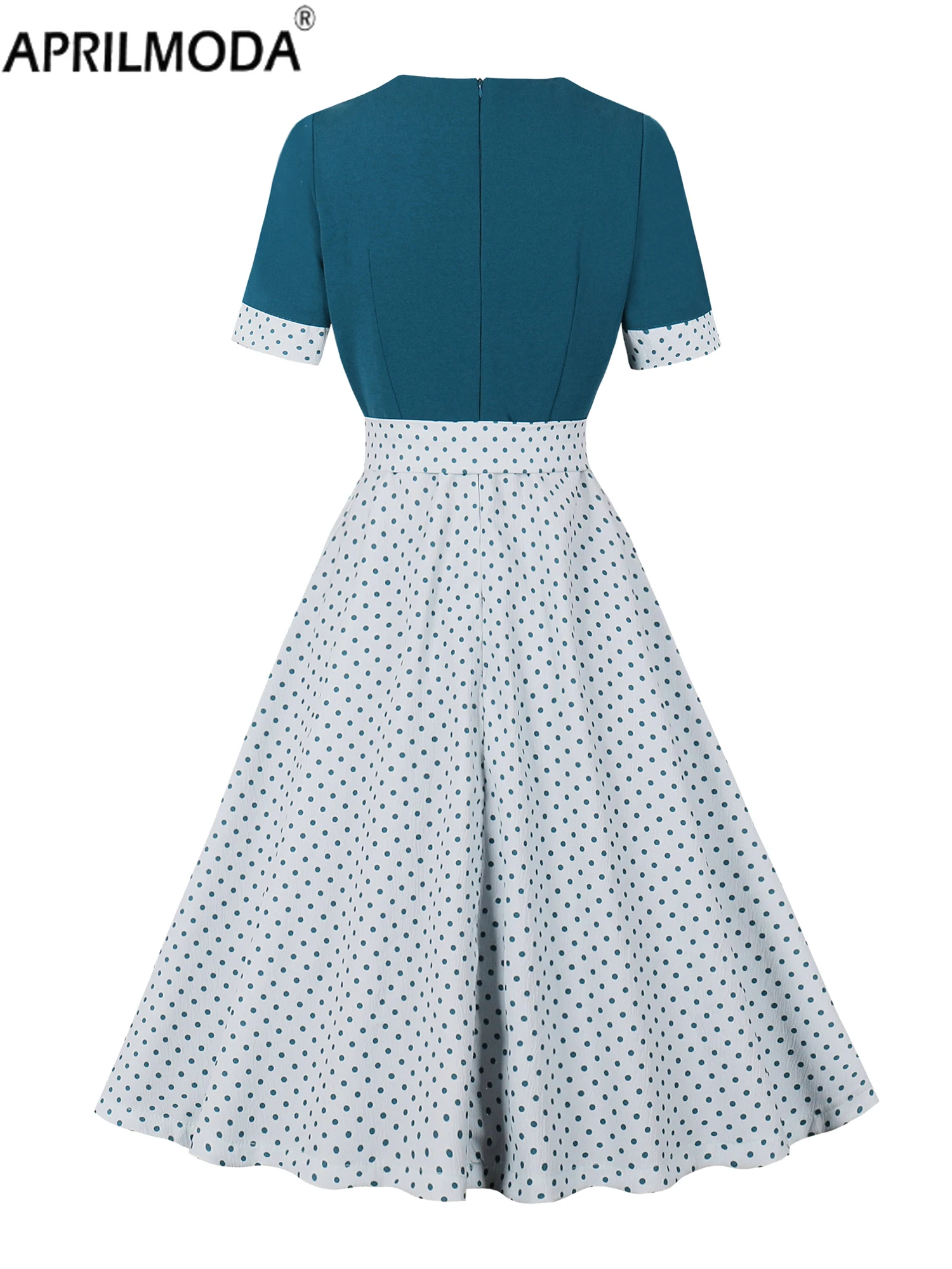 Элегантное летнее платье в горошек стиле павлин 1960-х годов с квадратным вырезом и