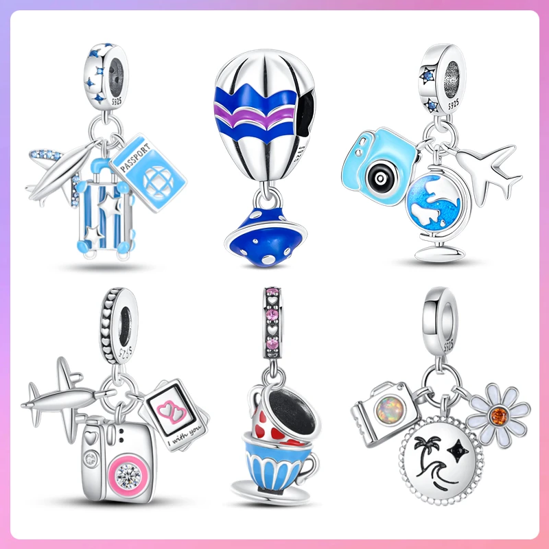 

Fit For Pandora Bracelet Hot air Balloon Passport Plane Travel Collection Charms 100% 925 Sterling Silver Diy Jewelry Making