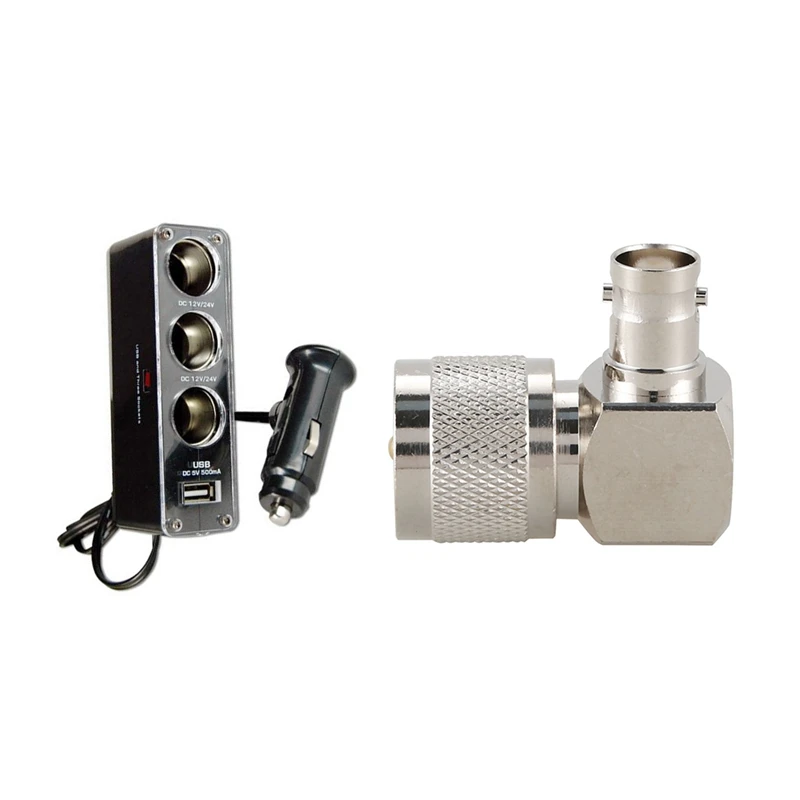

3 Way Multi Socket Car Cigarette Lighter With UHF PL259 PL-259 Male To BNC Female Right Angle RF Adapter Connector