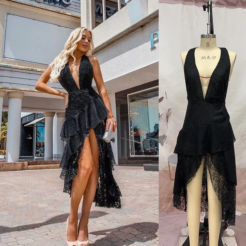 

2023 V Neck Women's Evening Mermaid Dresses Sexy Low Cut Elegant Night Club Banquet Party Gown Black Cocktail Prom Cake Dress