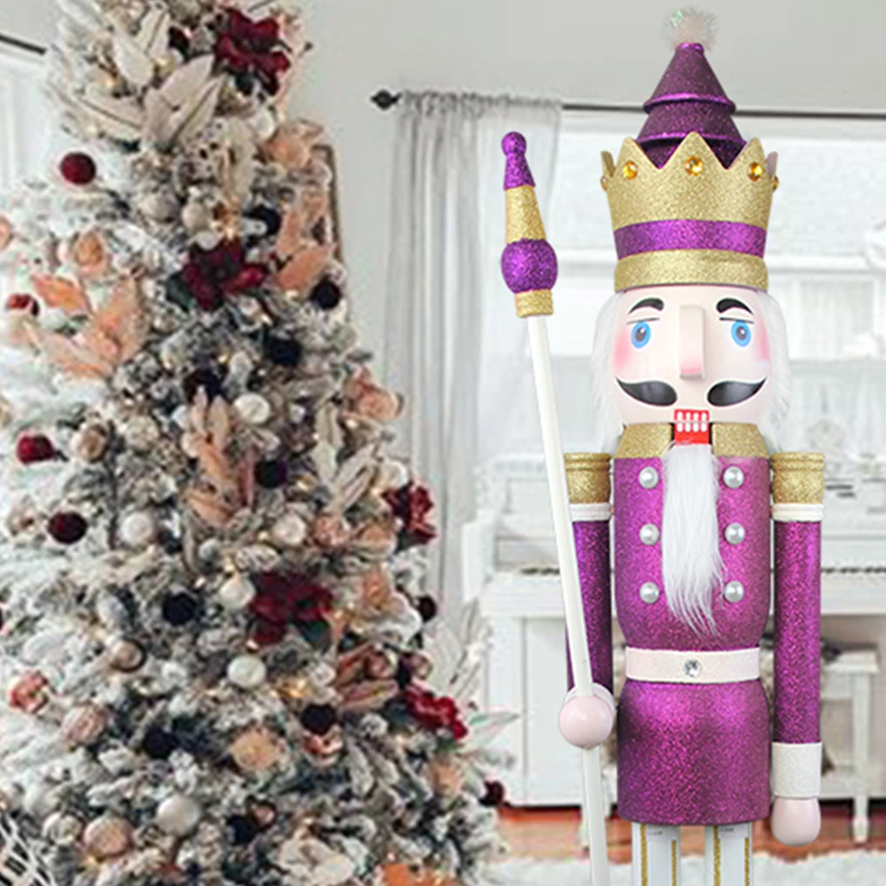 CDL Glitter Nutcracker life size 5ft 1.5m Purple and White Glitter Large Wooden Christmas Nutcracker King Home Wedding Decor K34