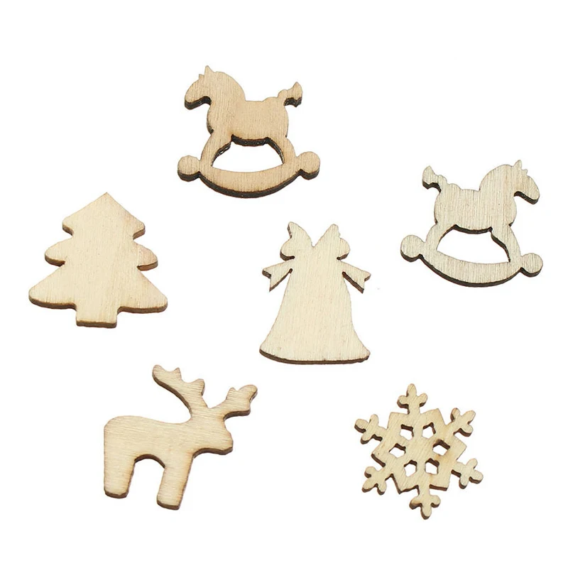 

100Pcs Christmas Wooden Pendants Ornaments DIY Wood Crafts Xmas Tree Snowflake Wedding Party Decorations For Home Decorations