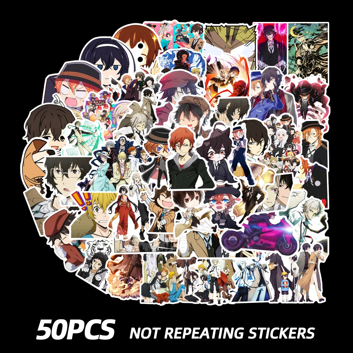 

50Pcs/Set Bungo Stray Dogs Hot Anime DIY Doodle Decorative Waterproof Stickers Creative Stationery Guitar Tablet Suitcase