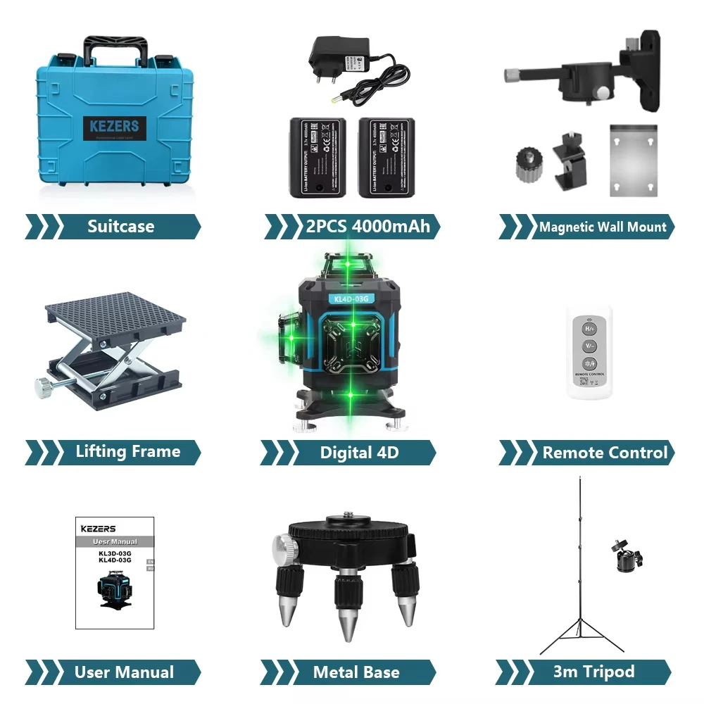 

KEZERS лазерный уровень KL4D-03G зеленый 16 линий 4D 2 шт.