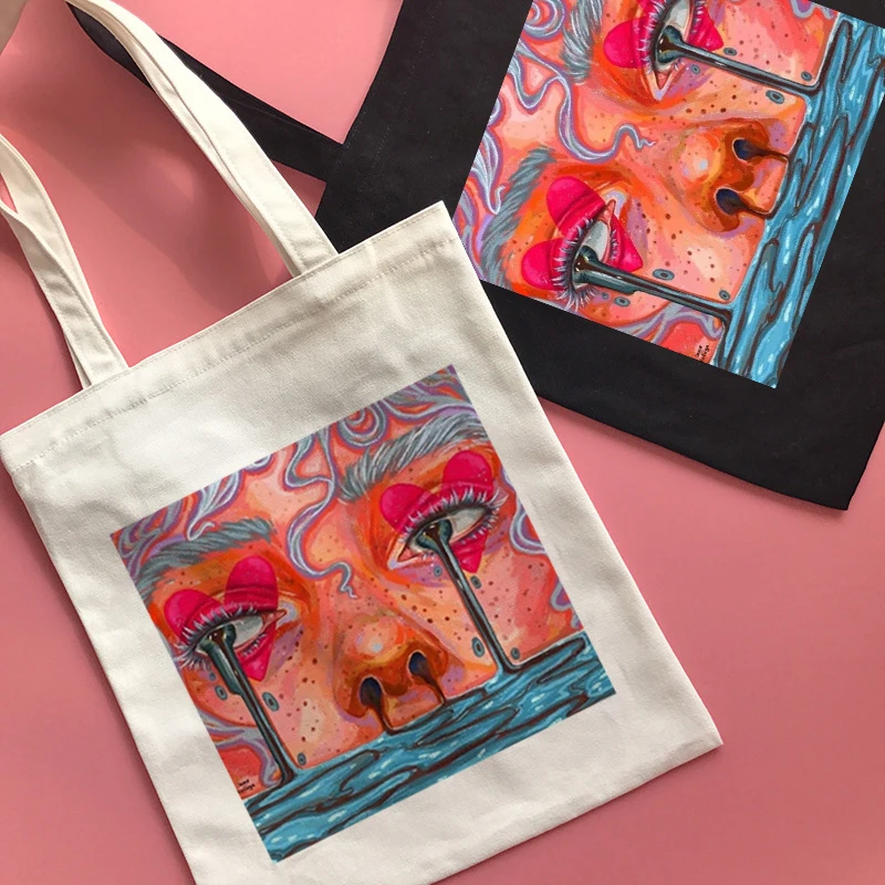 

Hip-hop Cartoon Harajuku print canvas bag gothic casual large-capacity shopper bags punk Vintage Y2K Fashion women shoulder bag