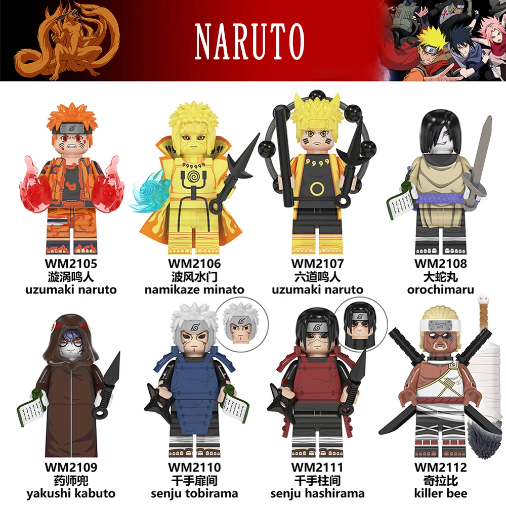 

8pcs/set Anime NARUTO Building Blocks Uzumaki Naruto Senju Hashirama Orochimaru Mini Action Figures Heads Assembly Toy Kids Gift