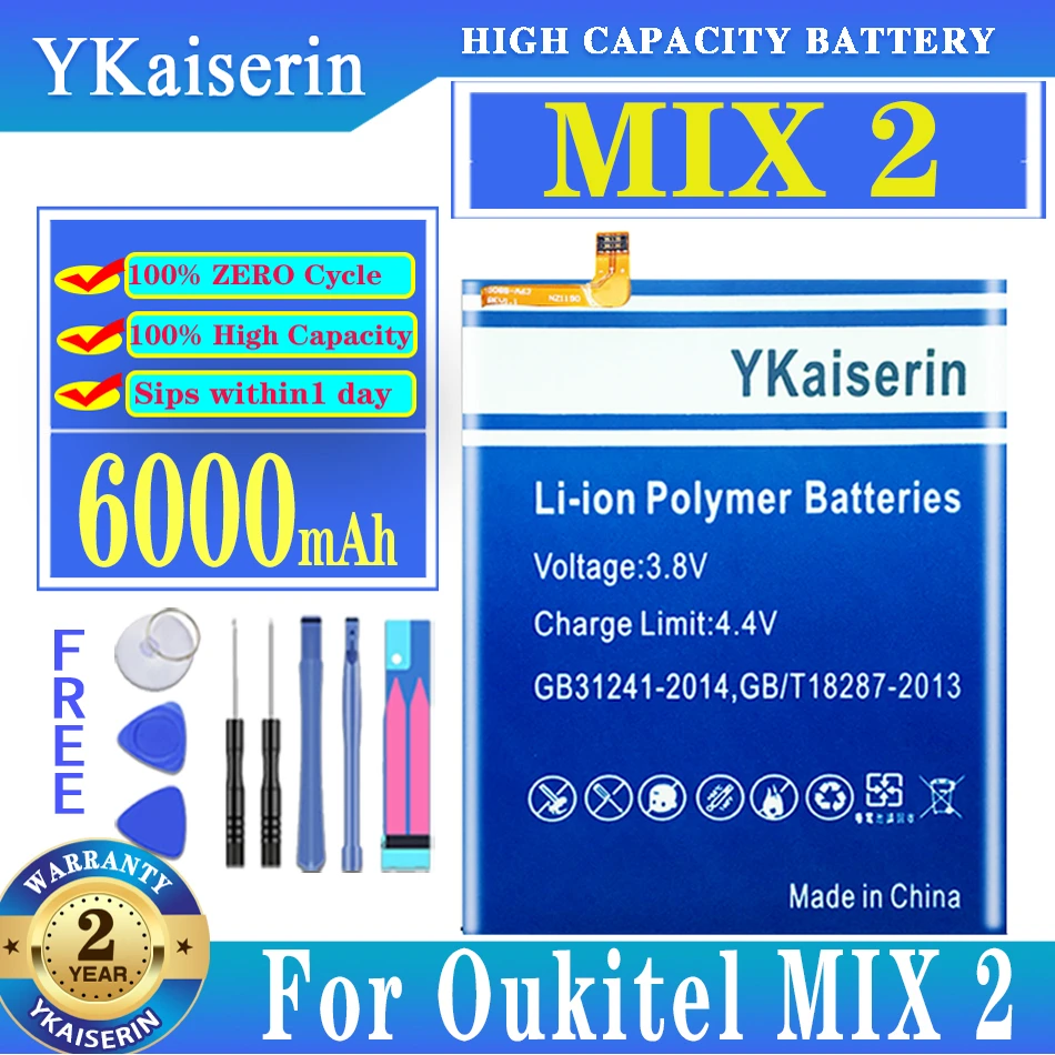 

Сменный аккумулятор ykaisсеребрин 6000 мАч для Oukitel MIX 2 MIX2, новый аккумулятор + номер отслеживания