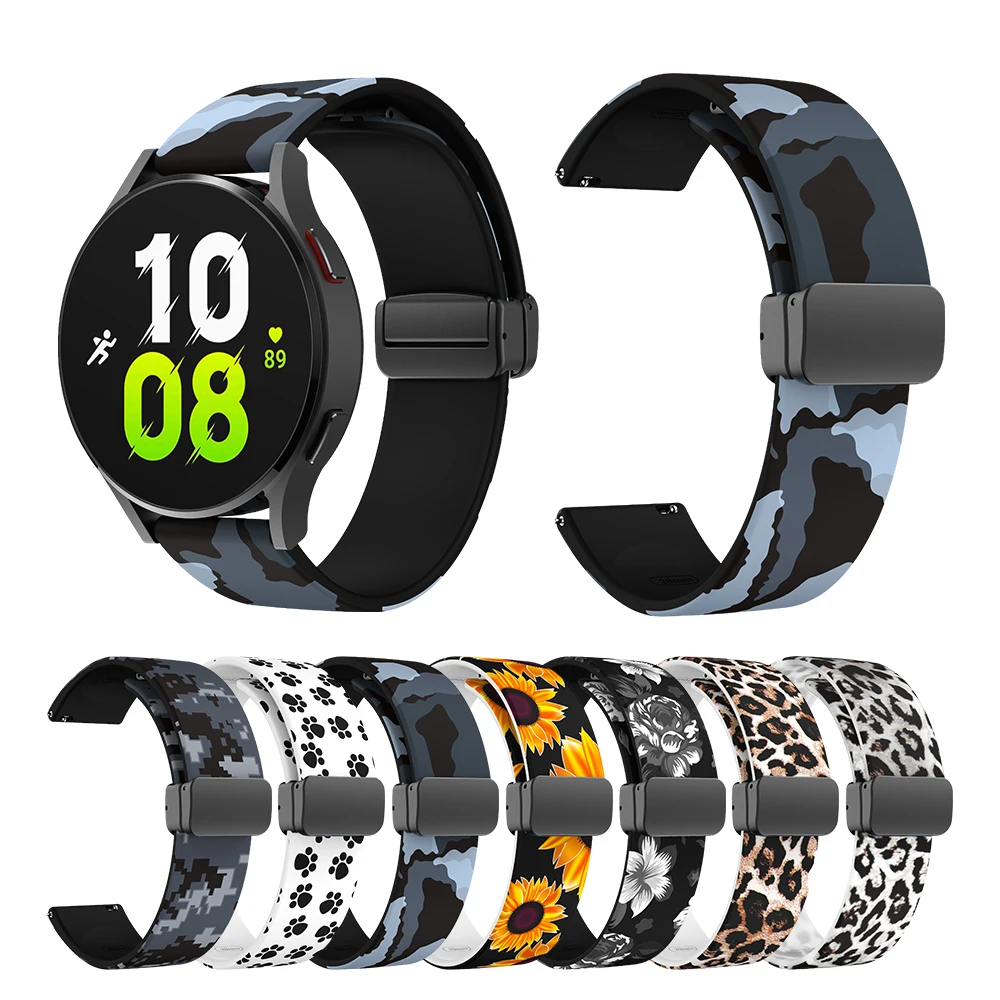 Складной магнитный ремешок с принтом для Samsung Galaxy Watch 6 4 classic мягкий резиновый