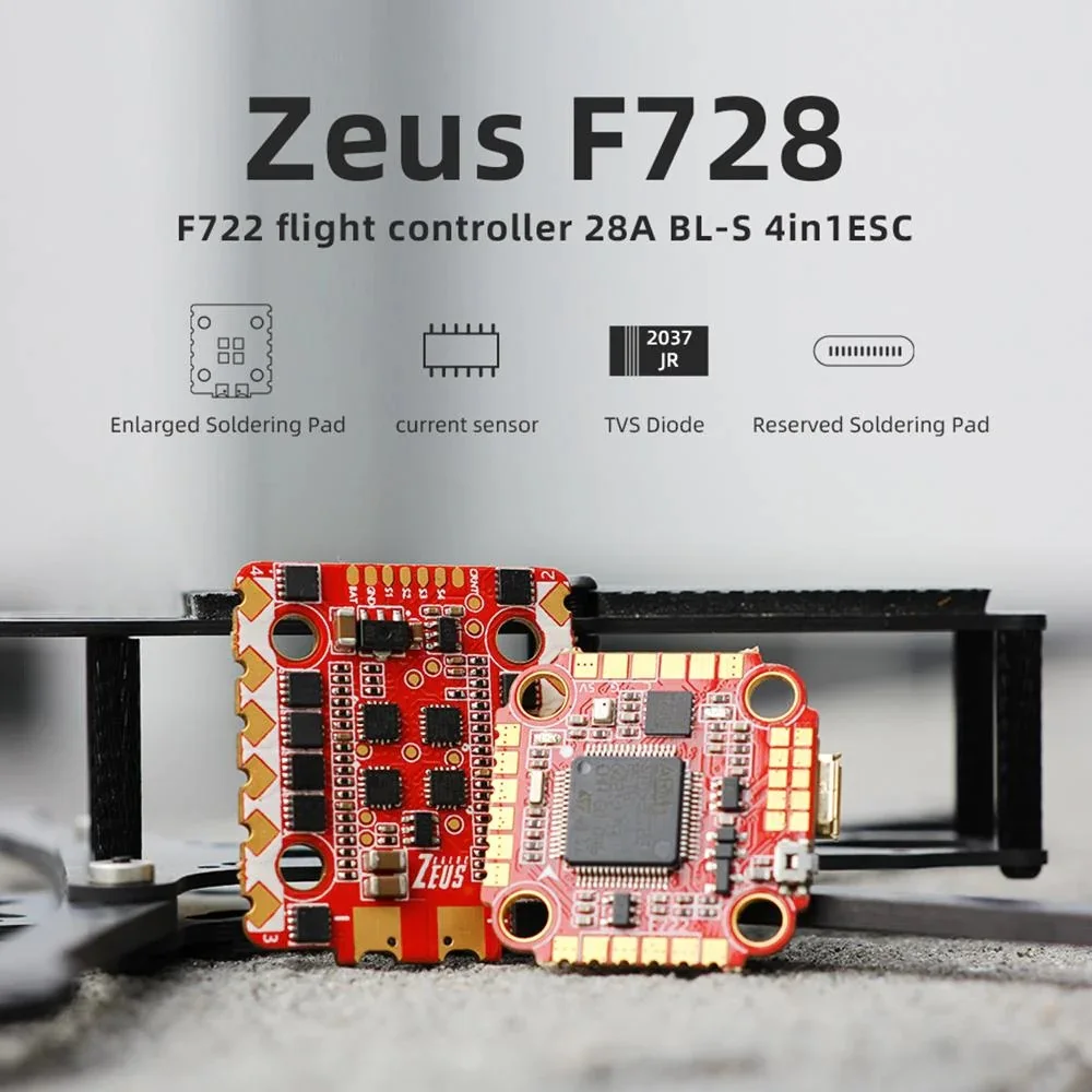 Гоночный Дрон HGLRC Zeus F728 STACK FPV 3-6S F722 Контроллер полета 28A BL_S 4 в 1 ESC Поддержка I2C для радиоуправляемого FPV квадрокоптера