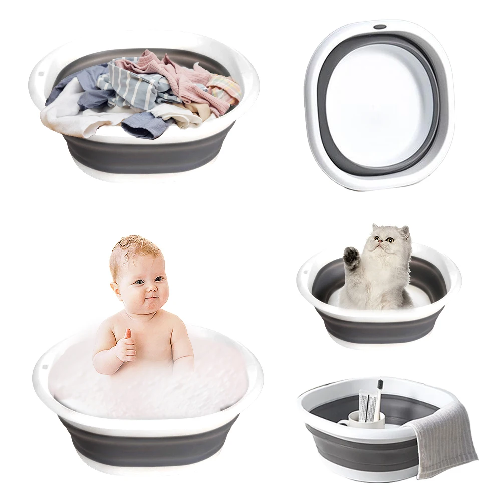 

Folding Bath Baby Bath Shower Basin Small Pet Wash Basin Laundry Tub Basket Portable Folding Camping Basin BBQ Accessories