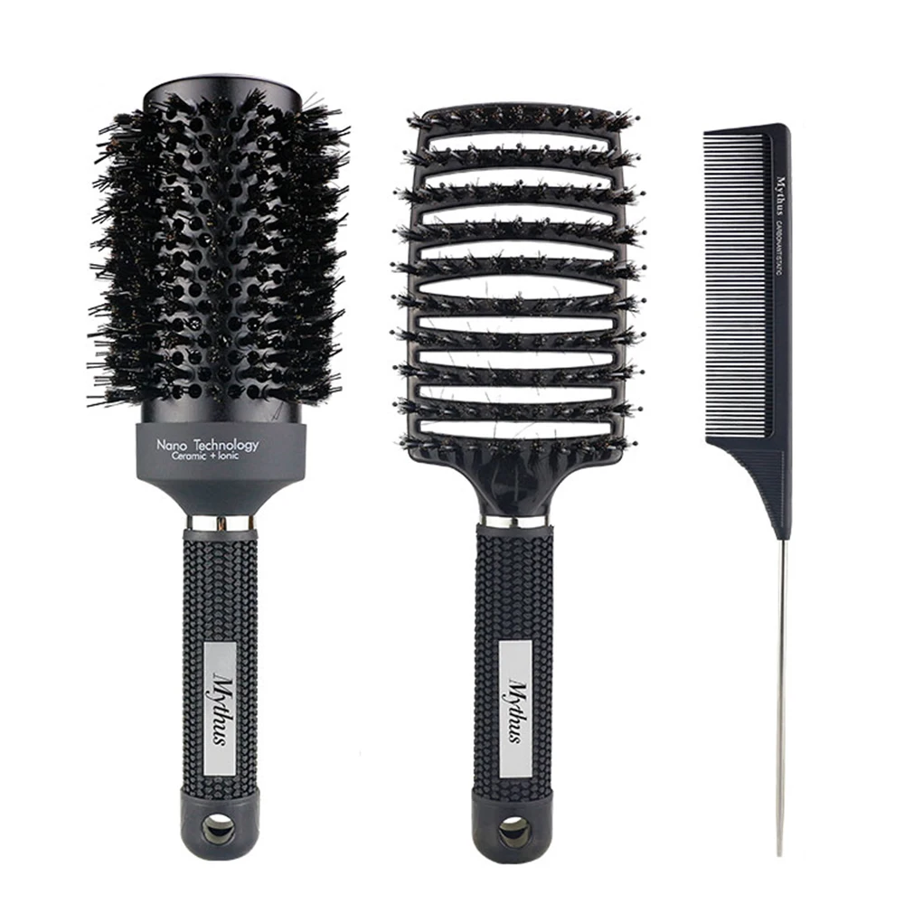 

Boar Bristle Nylon Detangling Massage Brush Women Female Mythus Hair Brush And Comb Set Beauty Pin Tail Styling Comb