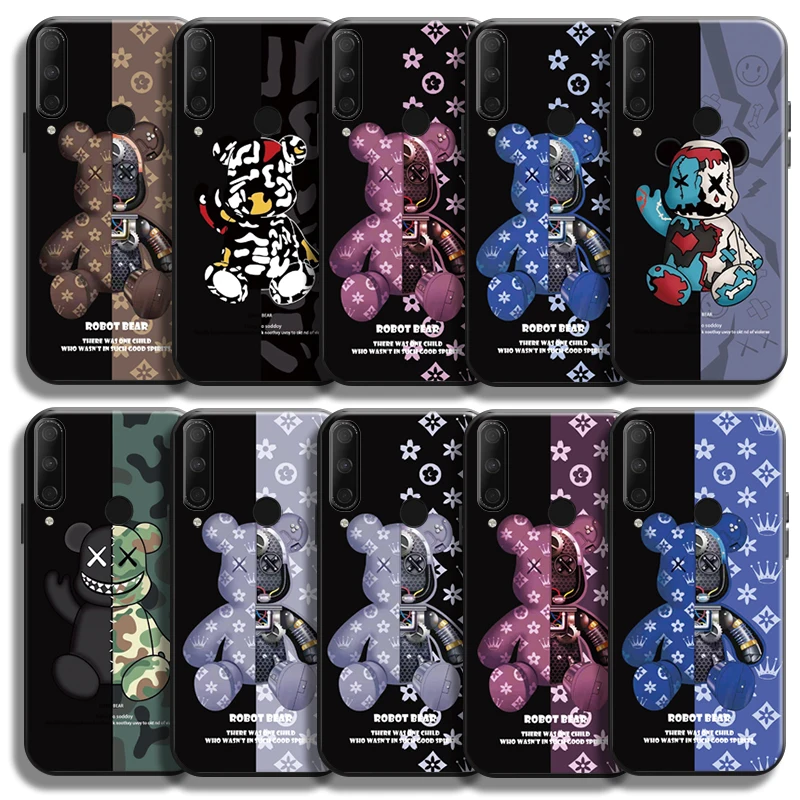 

Fashion Luxury Bear Phone Case For Huawei Honor 10X 9X 8X Pro Lite Carcasa Soft TPU Liquid Silicon Back Silicone Cover