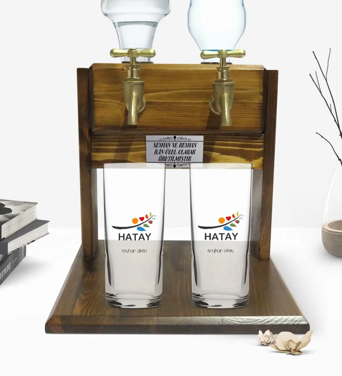 

Персонализированный красочный печатный Hatay дизайн туристическая двойная чашка и двойной кран натуральная древесина стенд 1