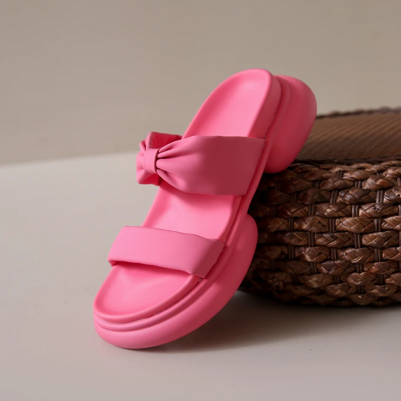 

2023 Summer New Sandals Women's Thick Sole Bow Slippers Women's Leisure Wild Beach Open Toe Slippers