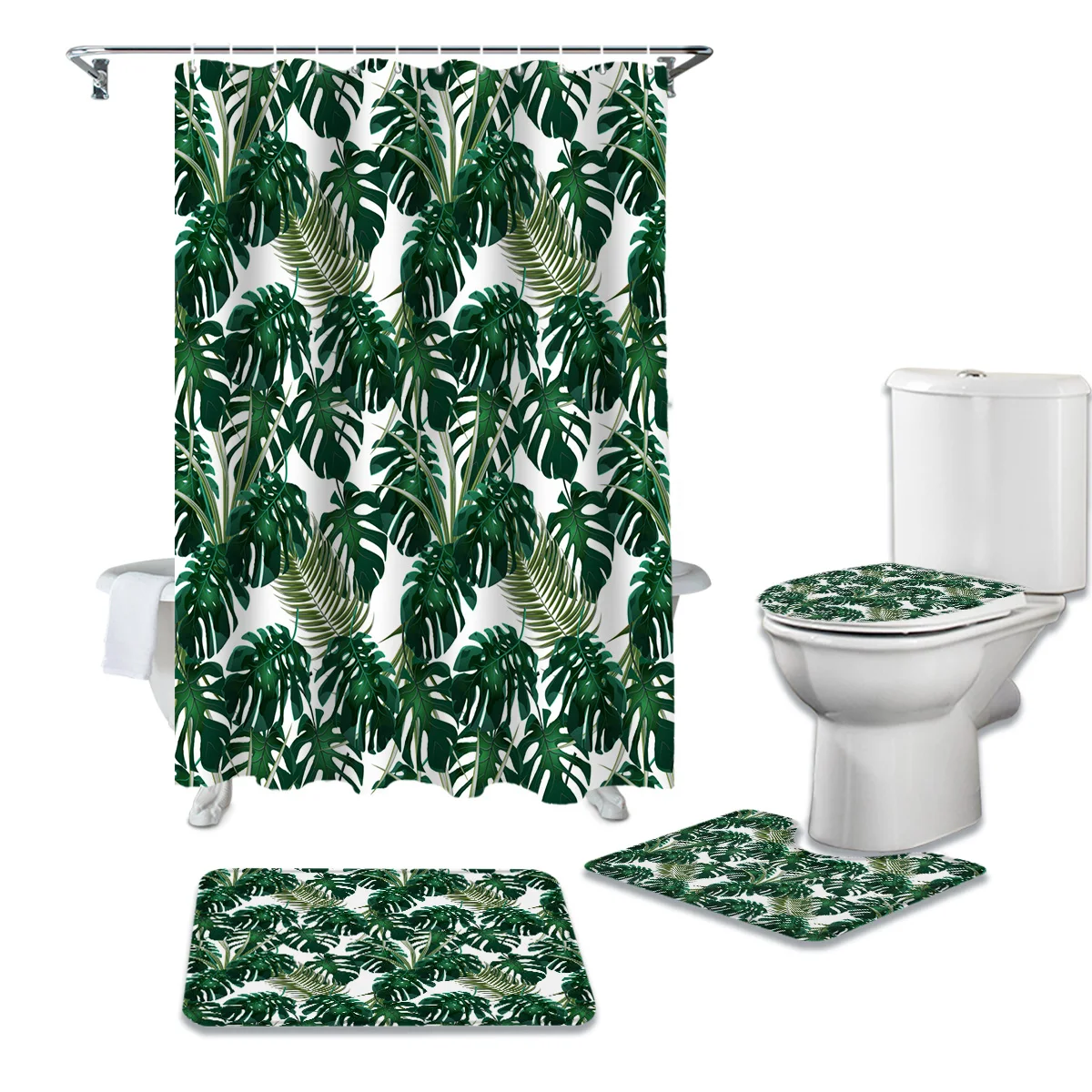 

Скандинавские Тропические Зеленые растения листья монстеры набор занавесок для душа Ковер Крышка для унитаза коврик для ванной домашний