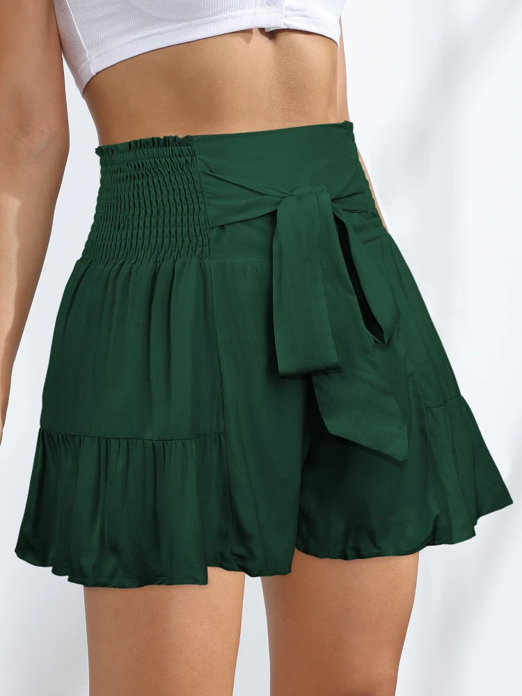 Lace-up Ruffled Women's Shorts Wide-leg Three-point Pants with A Sense of Drape Streetwear All-match Casual Cotton Skirt Pants
