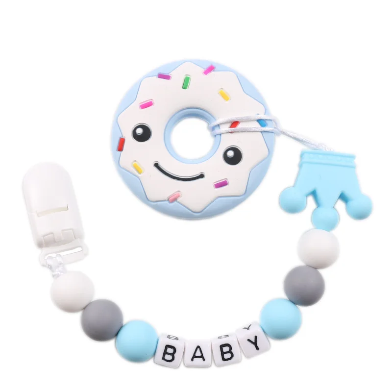 1Pcs Custom Personalized Name Pacifier Clip Handmade Beech Chain Silicone Doughnut Holder Soother Baby Teething Toys Chew Gifts - купить по