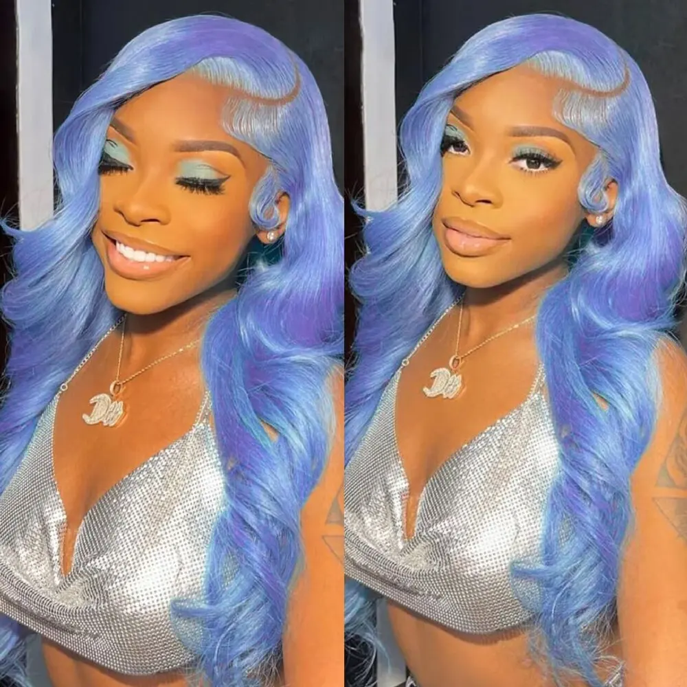Голубые объемные волны Парики Предварительно выщипанные волосы HD Прозрачные