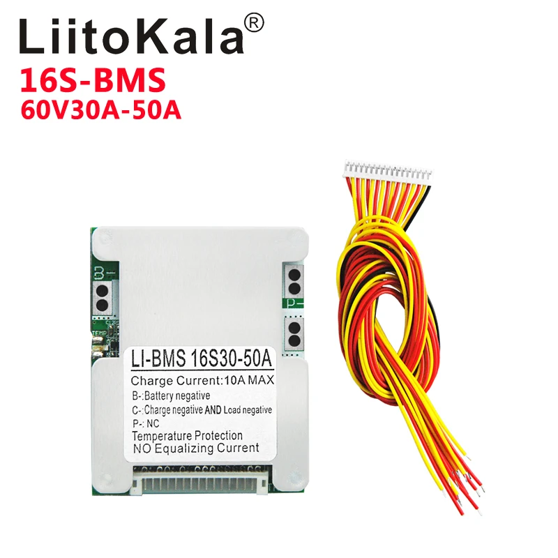 Фото Защитная плата LiitoKala BMS 10S/13S/16S/20S 36 В/48 В/60 в/72 в 30A для зарядного устройства литий-ионных, литий-ионных батарей, BMS с функцией балансировки №3