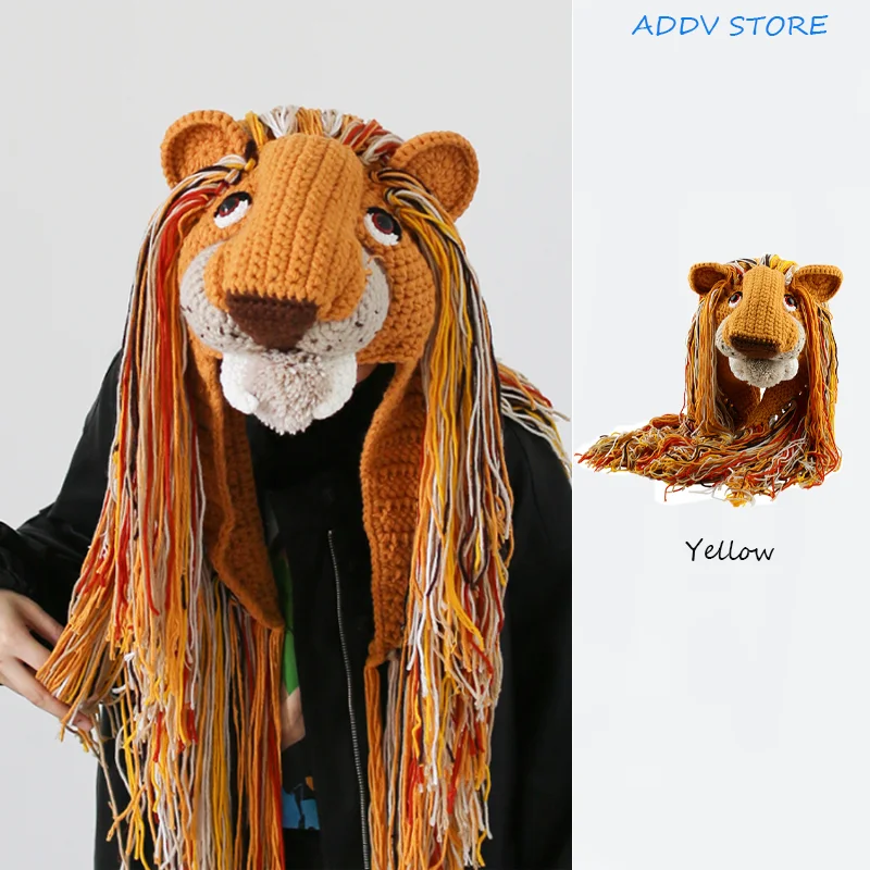 Шерстяная шапка для защиты ушей в стиле Харадзюку с изображением Льва и животных