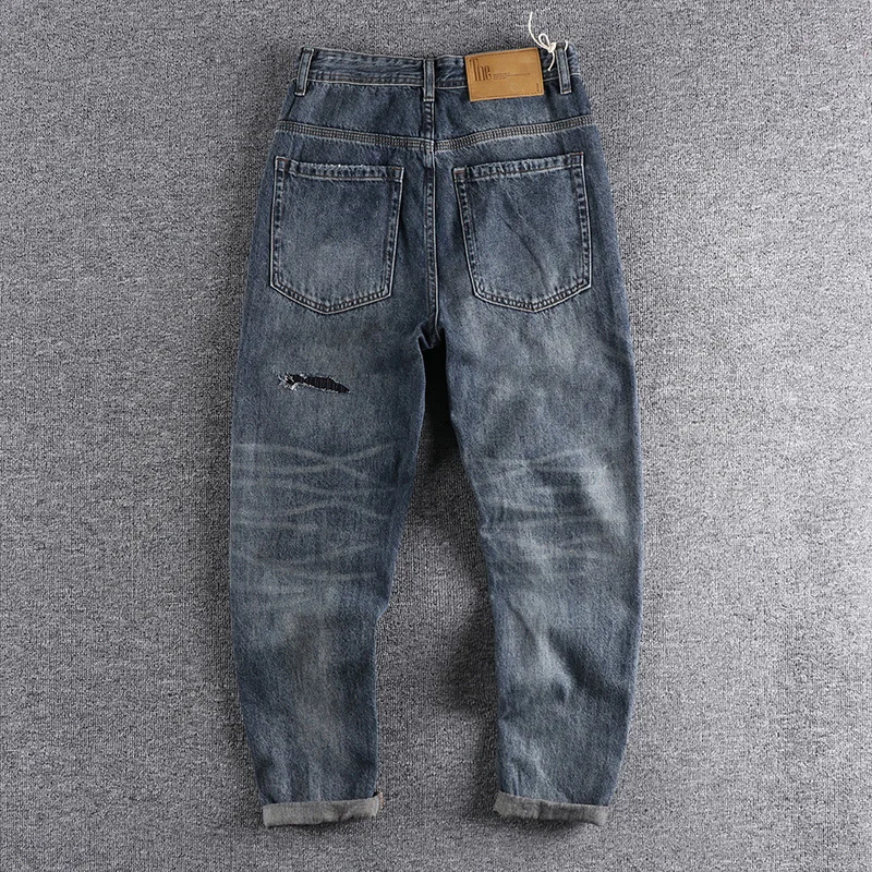 Spring and summer 2022 new American Vintage Blue patch jeans men's trend loose Harlan Capris
