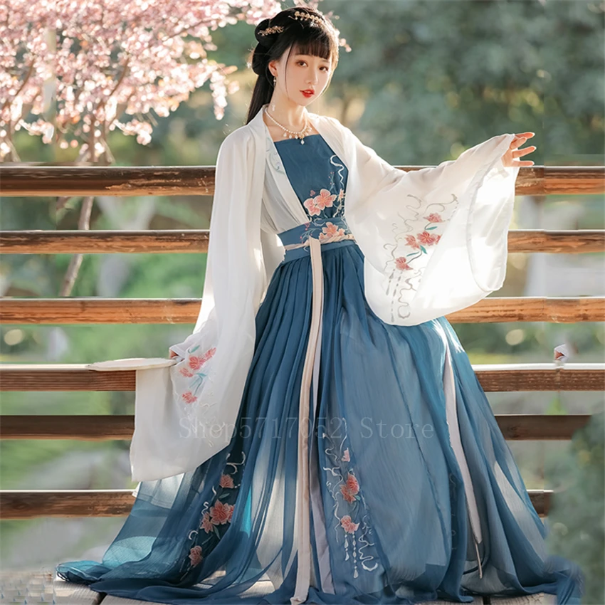 

Gaun Hanfu Elegan Wanita Tiongkok Tradisional Kuno Kostum Tari Flok Panggung Bordir Peri Gaun Retro Dinasti Tang Hanfu