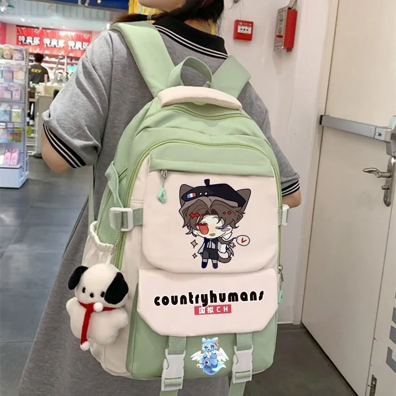 Breathable mesh Black Green Brown Pink Blue CountryHumans Country Humans Kids Teens School Bags Anime Backpacks For Girls Boys