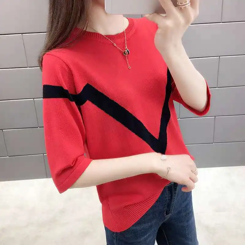 

2021 summer T-shirt loose ice silk sweater thin short top GRAY22