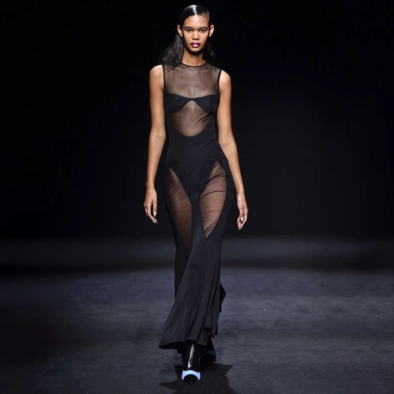 

Женское сексуальное Сетчатое перспективное длинное вечернее платье с разрезом, облегающие бедра с запахом, юбка годе, летняя одежда, 2022 г.