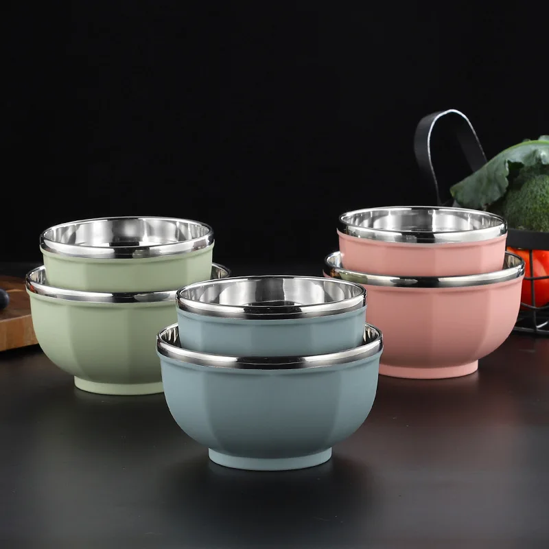 

304 Stainless Steel Double Layer Anti-Scalding Rice Bowl Home Tableware Ramen Noodles Fruit Salad Bowls Kitchen Food Container