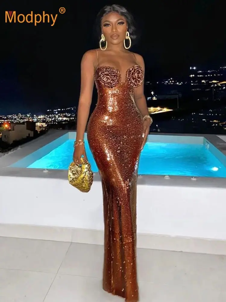 High Quality Elegant Celebrity Party Heavy Sequin Long Dress Sexy Spaghetti Strap Slim Maxi Dress Fashion Evening Runway Vestido