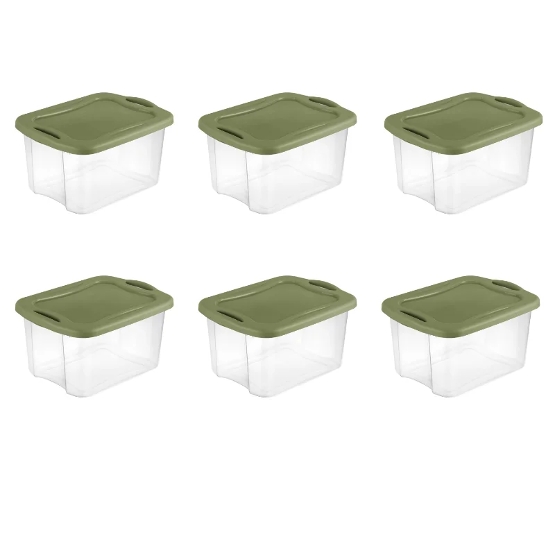 

Sterilite 40 Qt. EZ Carry Plastic, Clear/Sage Legume, Set of 6 storage box organizer box storage containers