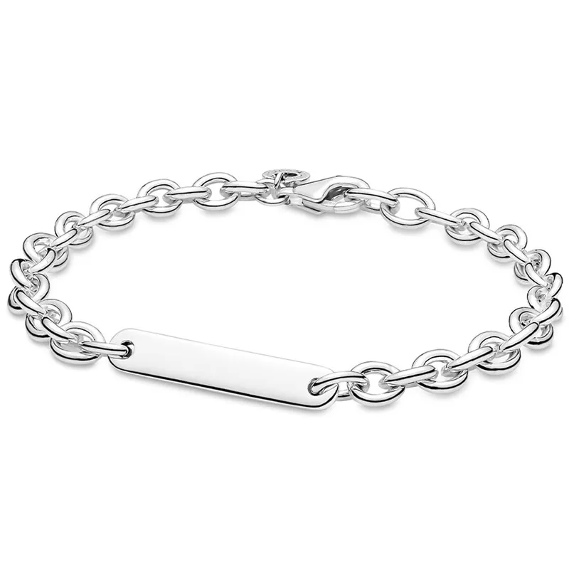 

Authentic 925 Sterling Silver Moments Engravable Bar Link Bracelet Bangle Fit Women Bead Charm Diy Fashion Jewelry