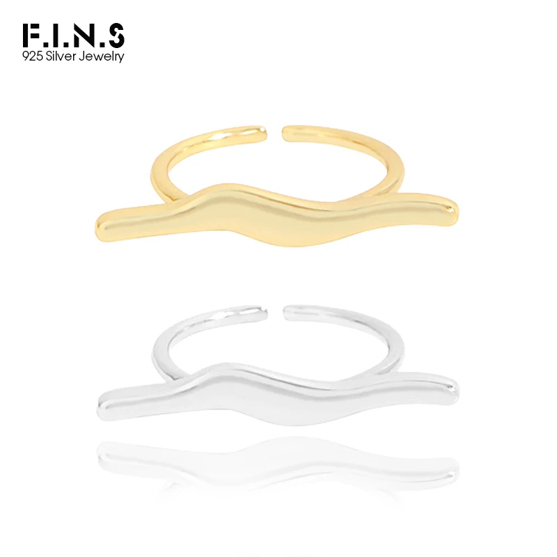 

F.I.N.S Minimalism Geometric Water Wave Line Sterling Silver Ring Smooth Resizable Open Rings Silver 925 Finger Fine Jewelry