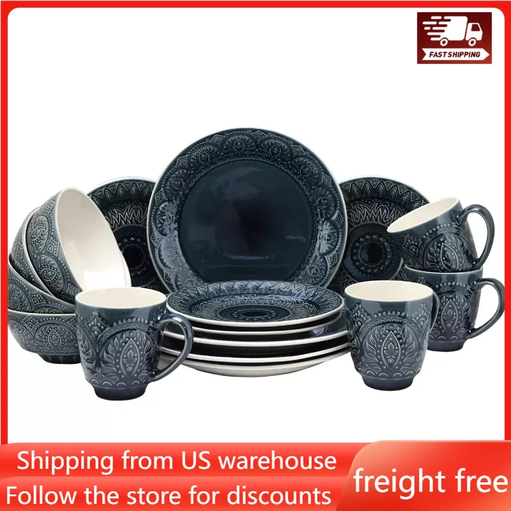 

Dinner Set 16 Piece Stoneware Dinnerware Set Free Shipping Plates Dinner Sets Ceramic Dishes to Eat Food Plate Dish Tableware