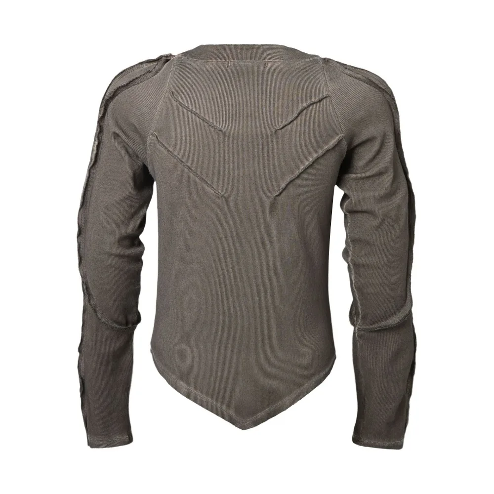 Фото Мужские футболки High Street Tees в стиле Wasteland, с эффектом состаривания, V-образный вырез, уличный стиль, с длинным рукавом №2
