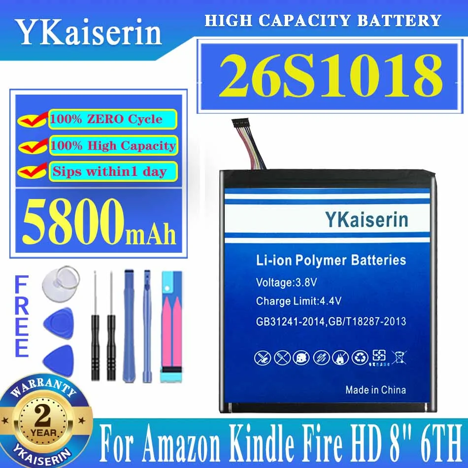 

YKaiserin NEW Battery 26S1018 5800mAh For Amazon Kindle Fire HD 8" 6TH GEN PR53DC MC-28A8B8 Batteries + Free Tools