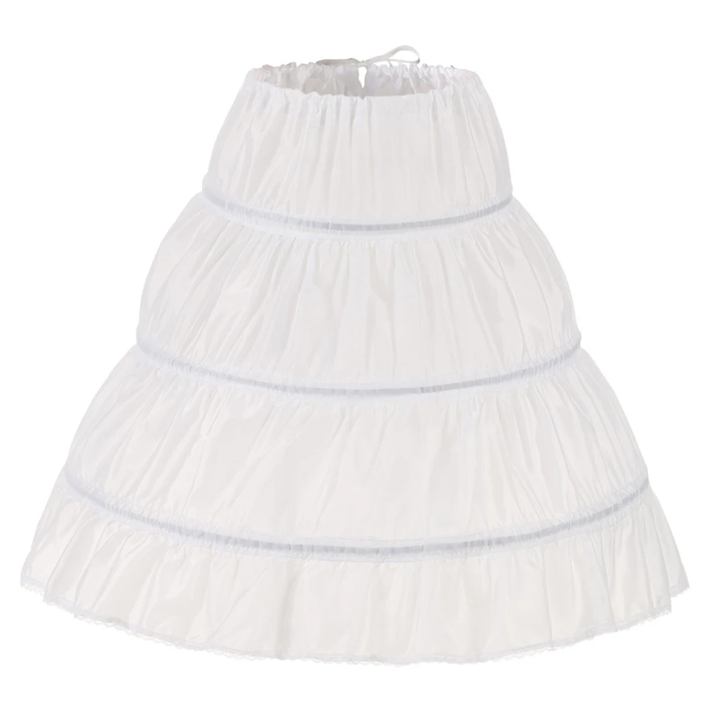 2021 White Children Petticoat A-Line 3 Hoops One Layer Kids Crinoline Lace Trim Flower Girl Dress Underskirt Elastic Waist