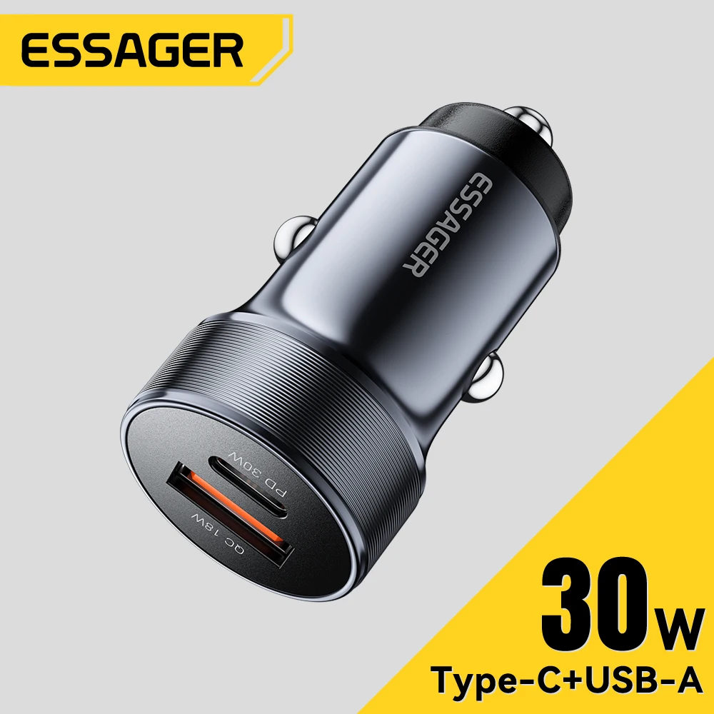 Фото Автомобильное зарядное устройство Essager 30 Вт с USB-портом QC 3,0 PPS SCP, адаптер для быстрой зарядки типа C для iPhone 16 15 14 Samsung Huawei Xiaomi №1