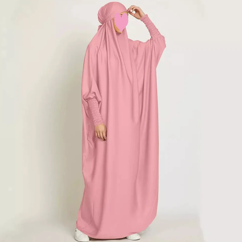 Jilbab One Piece Satin High Quality Muslim Ramadan EID Women Elastic Wrist Sleeve Prayer Abaya Islamic Clothing