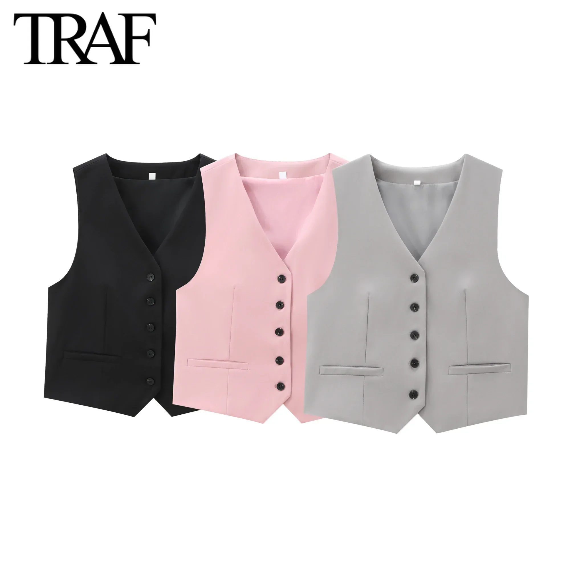 Женский однобортный комплект из двух предметов жилет без рукавов с V-образным