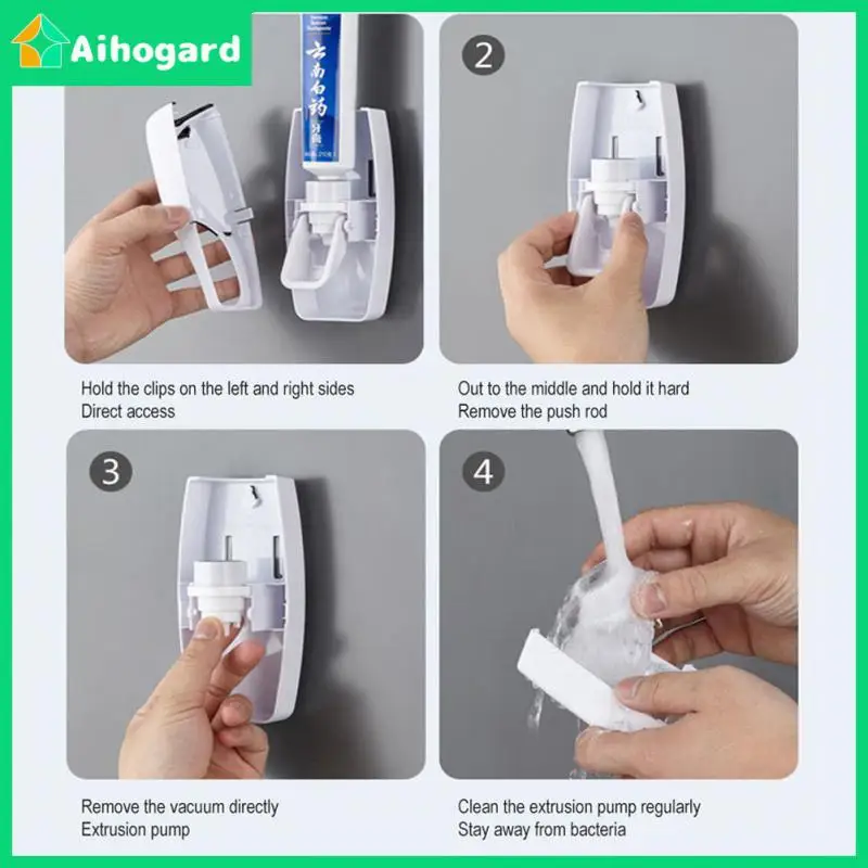 

Toothpaste Squeezer Set Wall Mounted Automatic Toothbrush Holder Dustproof Toothpaste Dispenser Bathroom Sticky Suction