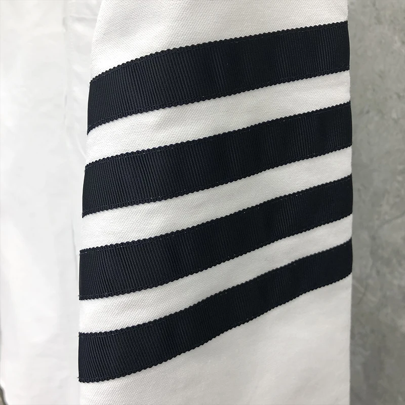 TB THOM Men's Shirt White Fashion Top Brand 4-Bar Navy Stripes Casual Oxford Fine Cotton Long Sleeve High Quality Women's Shirts