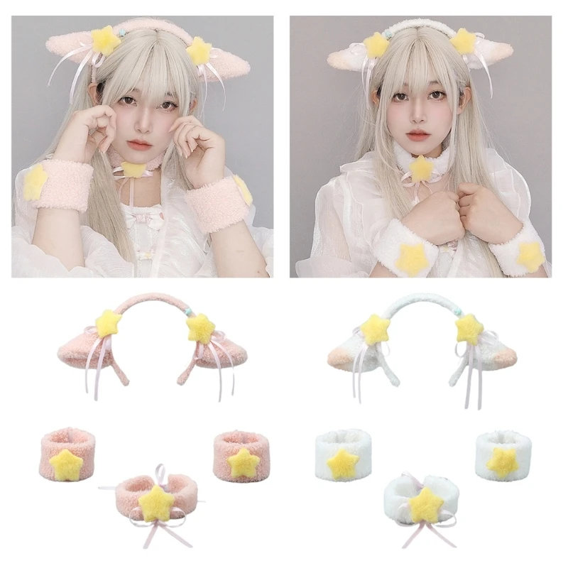

Anime Hairhoop Choker WristCuff Costume Accessories Plush Sheep Ear Headband Cosplay Costume Halloween Party Headdress