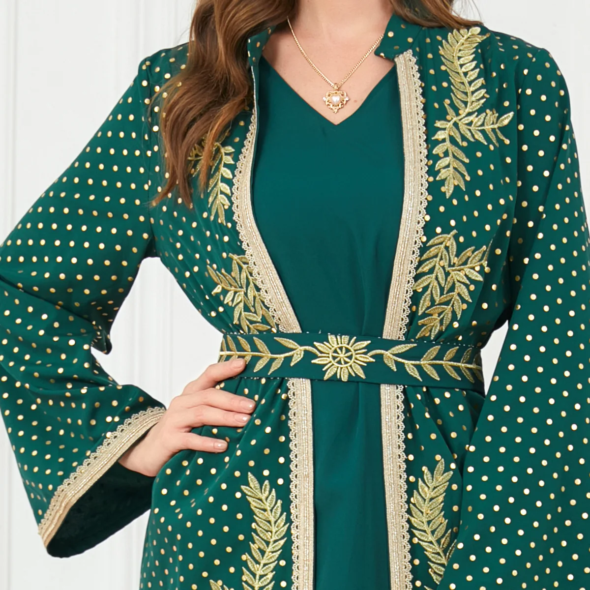 Luxury Green Muslim Set for Women Ramadan Arabic Femme Embroidery Abaya Dress Islamic Jalabiya Clothing Turkey Moroccan Kaftan